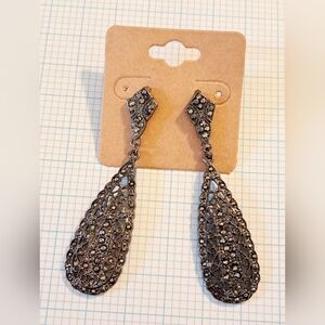 Avon Marcasite Sterling Silver Filigree Tear Drop Earrings Sparkling